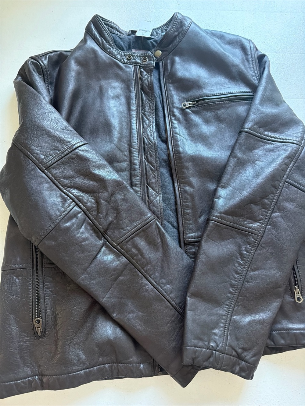 GAP Men's Dark Brown Leather Bomber Jacket